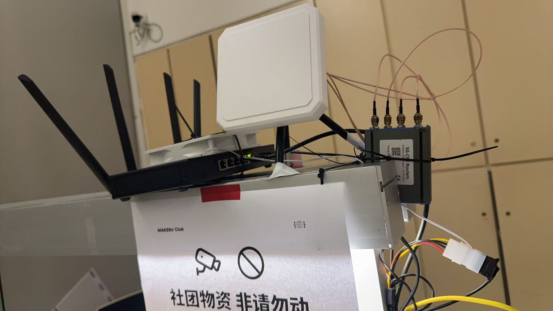 Routers and networking equipment assembled for the IST network project.